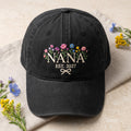 Personalized Nana Est Year Wildflower Bouquet Coquette Bow embroidered hat — front view