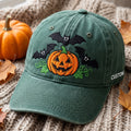 Personalized Halloween Jack-O-Lantern Bats Vines Leaves embroidered hat — front view