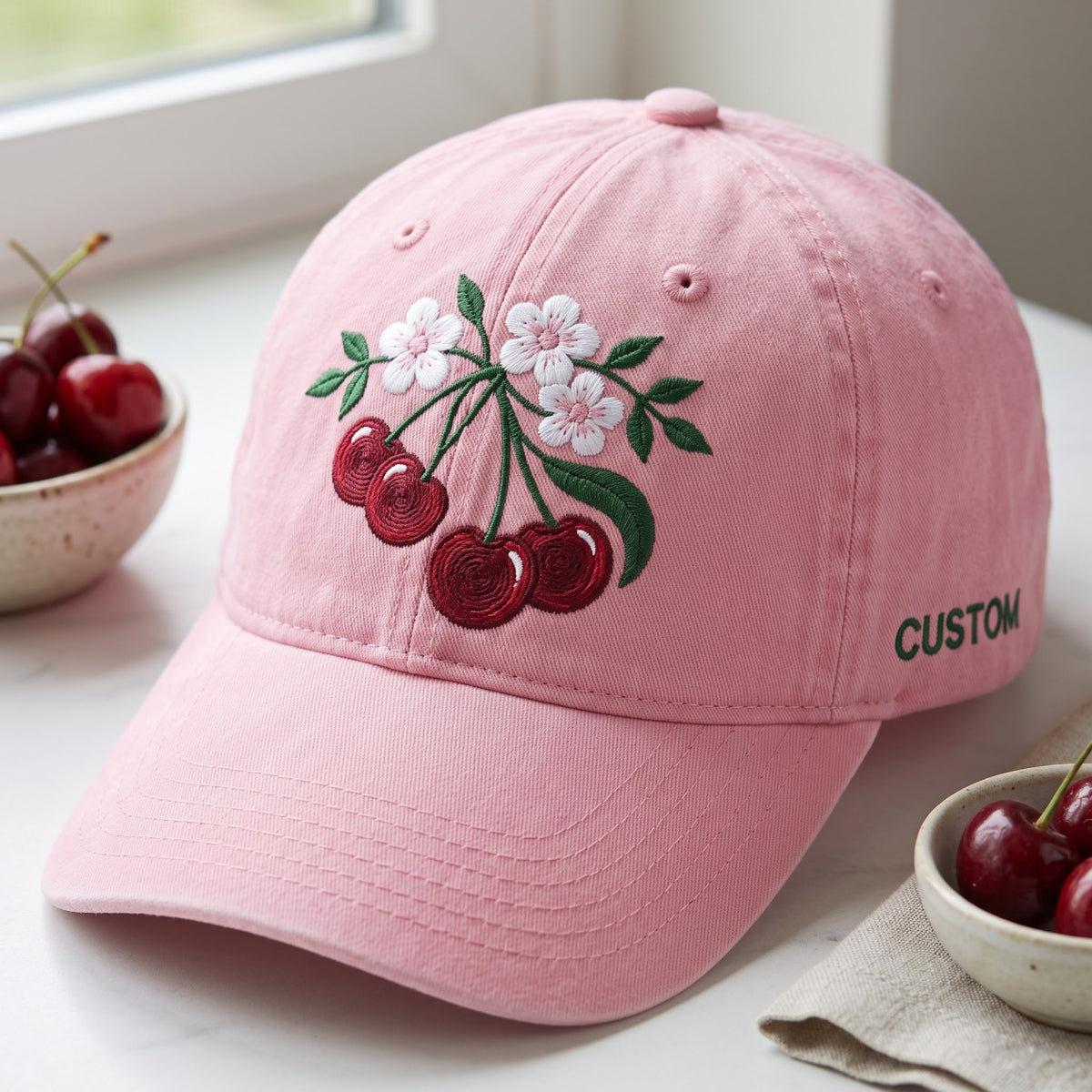 Personalized Cherry Blossom Floral Bouquet embroidered hat — front view