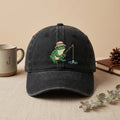 Frog Fishing Hat Bucket Hat Fishing Rod Bobber Cute Frog embroidered hat — front view