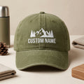 Personalized Mountain Pine Trees Scenic Outdoor embroidered hat — front view