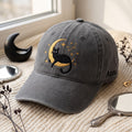 Personalized Black Cat Crescent Moon Stars Constellation Celestial embroidered hat — front view