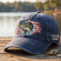Personalized American Flag Bass Fish Jumping Water Patriotic Fishing embroidered hat — front view