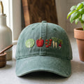 Garden Vegetables Cabbage Pepper Tomato Carrot Beet Row embroidered hat — front view
