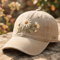 Personalized Daisy Bouquet Wildflower Stems Buds Minimalist embroidered hat — front view