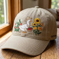 Personalized Gardening Goose Straw Hat Strawberry Sunflower Basket embroidered hat — front view