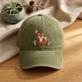 Woodland Fox Mushrooms Butterfly Nature embroidered hat — front view