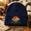 Personalized Deer Pine Trees Mountain Sunset Wilderness Embroidered Beanie