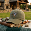 Personalized Mallard Duck Flying Wings Spread Embroidered Hat — Washed Hat