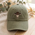 Western Bull Skull Cowboy Hat Embroidered Hat — Washed Hat