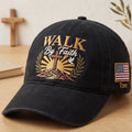 Personalized Walk By Faith Cross Sunrise Dove American Flag Embroidered Hat — Baseball Cap