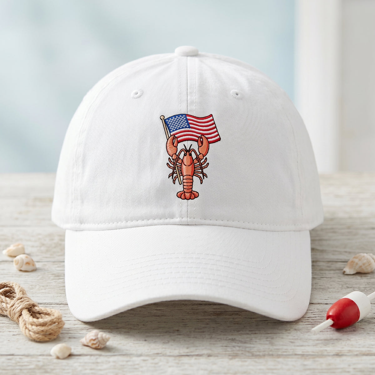 Patriotic Lobster American Flag Embroidered Hat — Baseball Cap