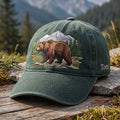 Personalized Grizzly Bear Mountain Forest Wilderness Embroidered Hat — Washed Hat