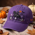 Personalized Headless Horseman Halloween Graveyard Pumpkin Ghost Bats Embroidered Hat — Washed Hat
