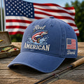 Personalized Reel American Patriotic Fish USA Flag Fishing Embroidered Hat — Washed Hat
