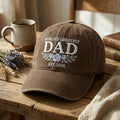 Personalized World's Greatest Dad Floral EST Year Embroidered Hat — Washed Hat