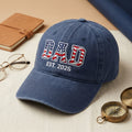 Personalized Dad EST Year American Flag Stars Stripes Embroidered Hat — Washed Hat