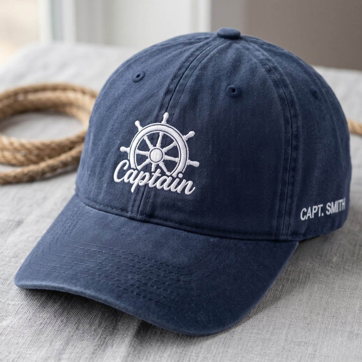 Personalized Captain Ship Wheel Nautical Embroidered Hat — Baseball Cap