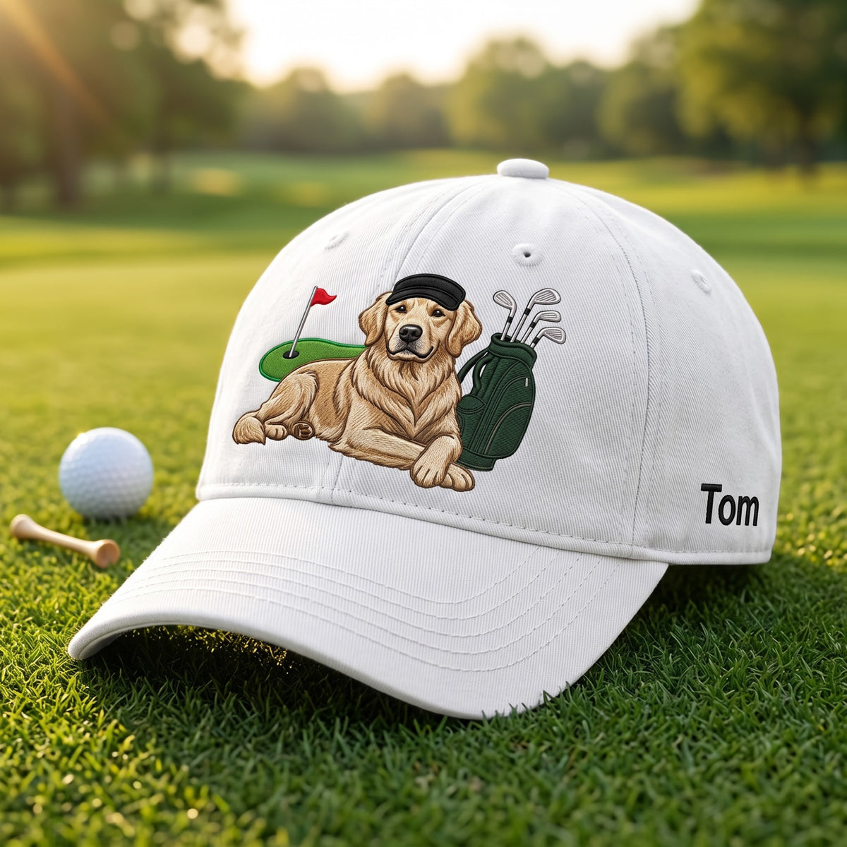Personalized Golf Golden Retriever Dog Golfer Hat Embroidered Hat — Baseball Cap