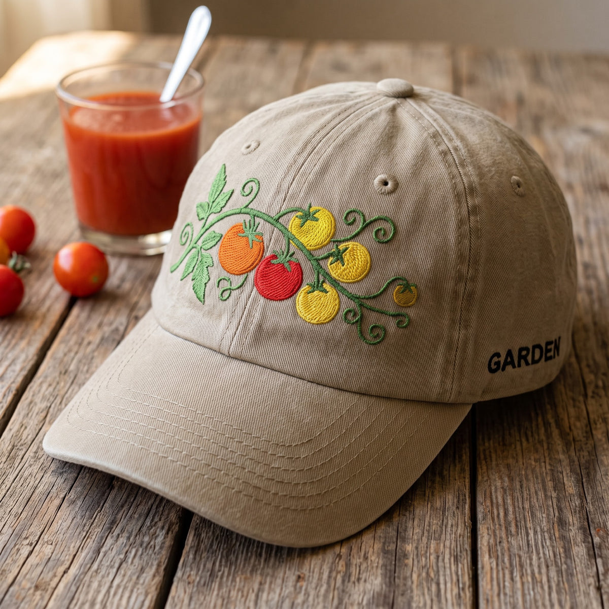 Cherry Tomato Vine Garden Embroidered Hat — Washed Hat