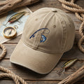 Fishing Rod Fish Catch Outdoor Angler Embroidered Hat — Washed Hat