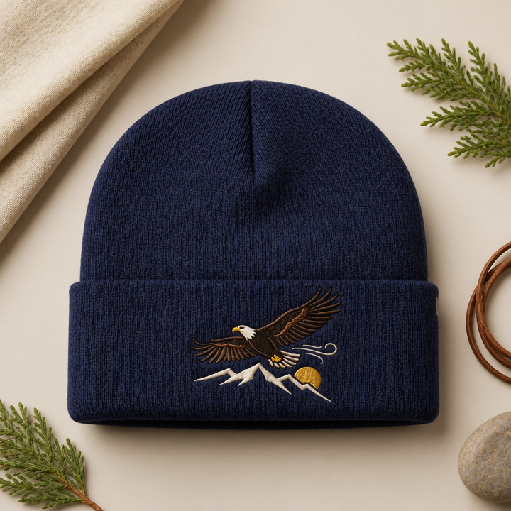 Bald Eagle Flying Mountains Sunrise Outdoor Embroidered Beanie