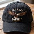 Personalized Bald Eagle Fly Free Custom Name Year Embroidered Hat — Washed Hat