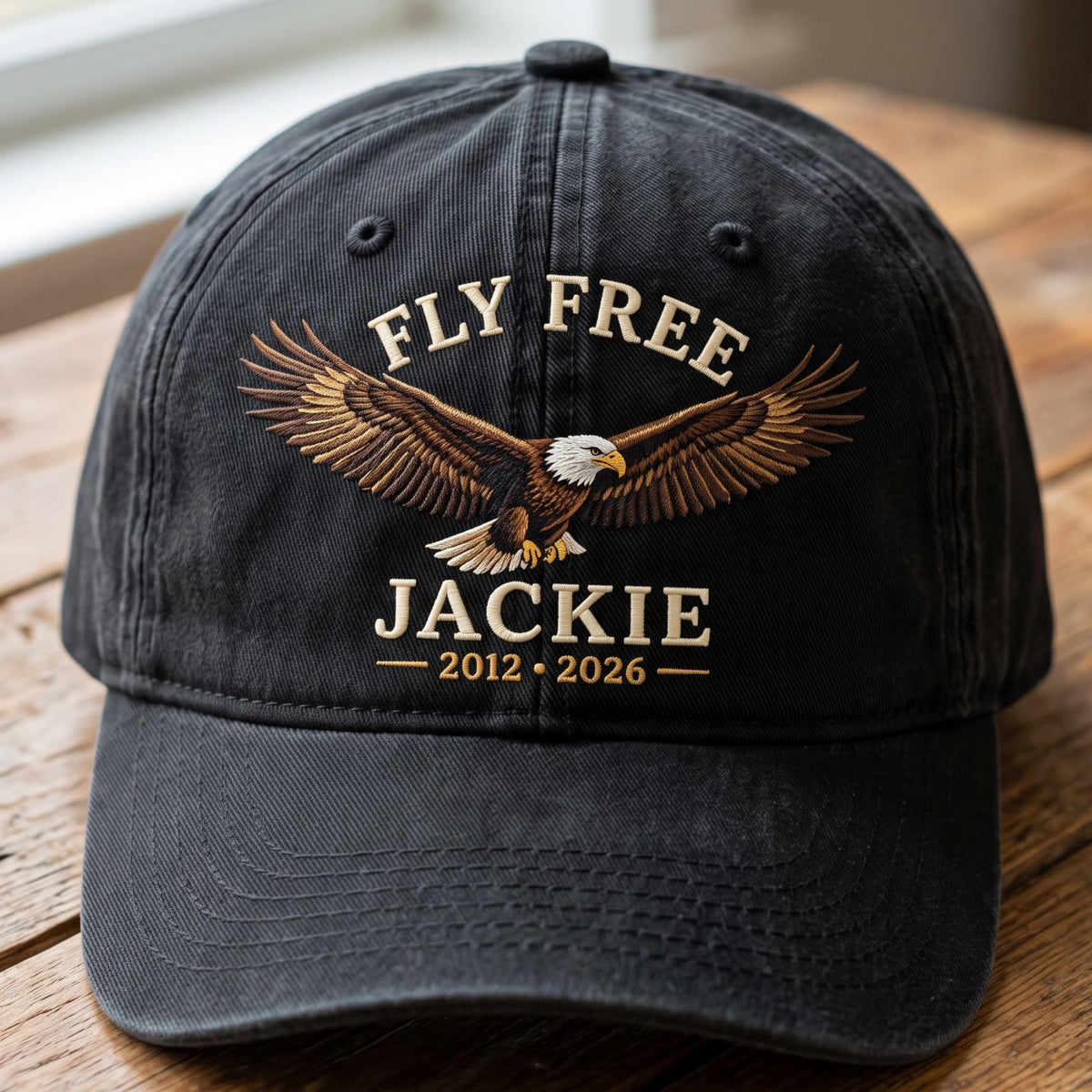 Personalized Bald Eagle Fly Free Custom Name Year Embroidered Hat — Washed Hat