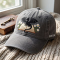 Personalized Dragon Open Book Daisy Floral Embroidered Hat — Washed Hat