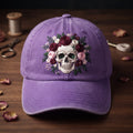 Floral Skull Roses Botanical Gothic Dark Feminine Embroidered Hat — Washed Hat