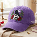 Personalized Raven Skull Roses Crescent Moon Stars Gothic Embroidered Hat — Washed Hat