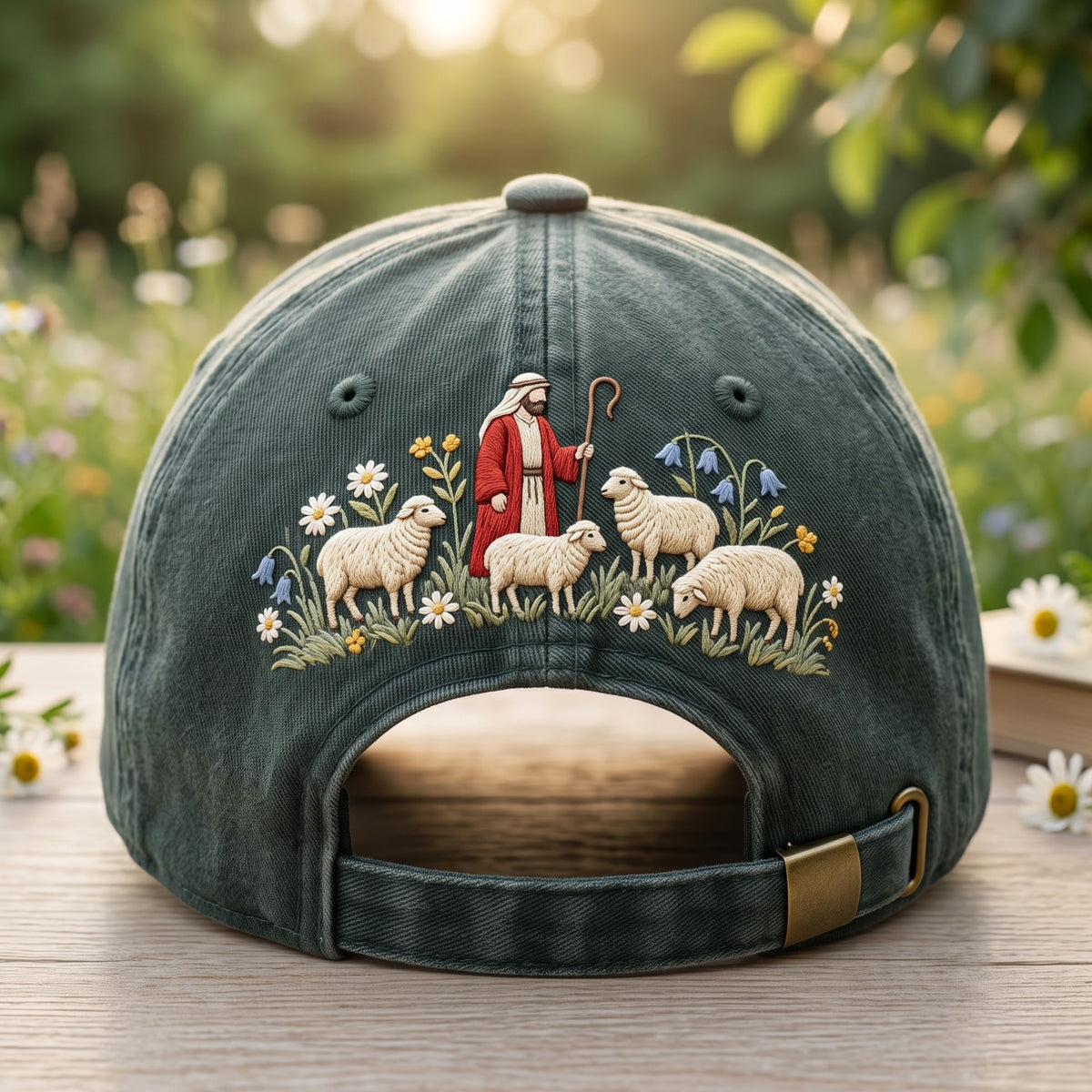 Good Shepherd Sheep Wildflower Meadow Faith Embroidered Hat — Washed Hat