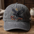 Personalized Raven Autumn Branch Crescent Moon Stars Embroidered Hat — Washed Hat