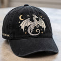 Personalized Mystical Dragon Moon Stars Celestial Embroidered Hat — Washed Hat