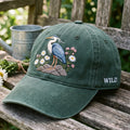 Great Blue Heron Wildflowers Daisy Botanical Nature Bird WILD Embroidered Hat — Washed Hat