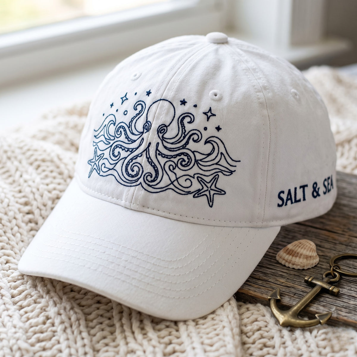 Ocean Octopus Waves Starfish Salt & Sea Embroidered Hat — Baseball Cap