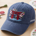 Personalized Torii Gate Cherry Blossom Japan Travel Embroidered Hat — Washed Hat