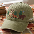 Woodland Animals Deer Fox Bear Birds Forest Nature Embroidered Hat — Washed Hat