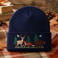 Woodland Animals Deer Fox Bear Birds Forest Nature Embroidered Beanie