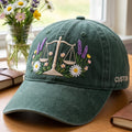Personalized Scales of Justice Wildflower Floral Botanical Law Embroidered Hat — Washed Hat