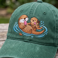 Sea Otter Mom Baby Popsicle Water Ripple Embroidered Hat — Washed Hat