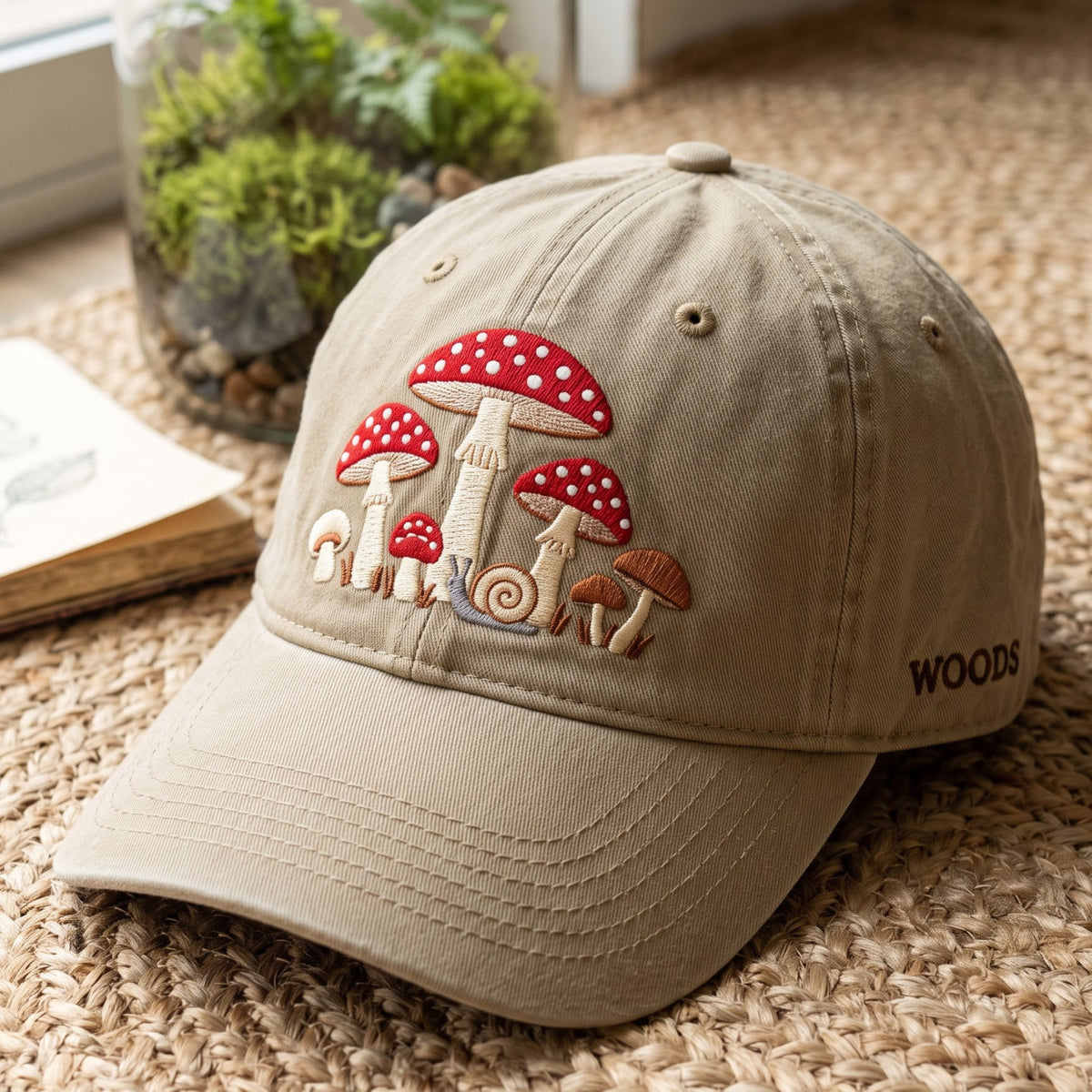 Mushroom Cluster Snail Cottagecore Embroidered Hat — Washed Hat