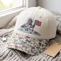 Space Pigeon Astronaut American Flag Moon Landing Embroidered Floral & Leopard Brim Hat