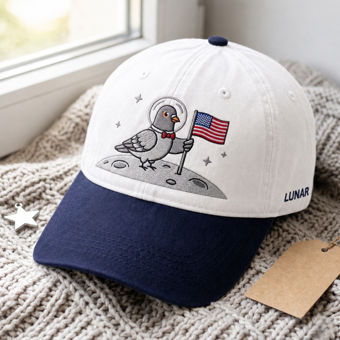 Space Pigeon Astronaut American Flag Moon Landing Embroidered Two-Tone Hat