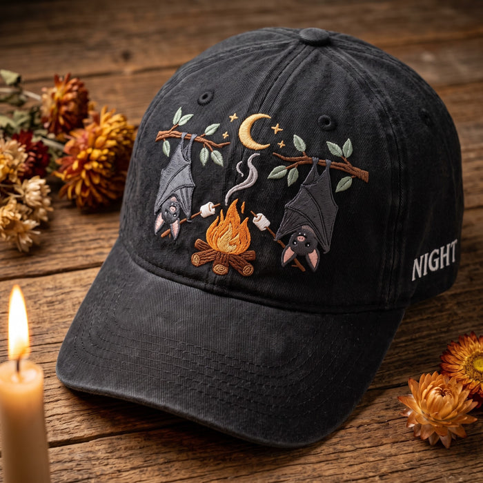 Halloween Bats Campfire Marshmallow Moon Stars Embroidered Hat