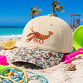 Crawfish Lobster Shrimp Beach Summer Seafood Embroidered Floral & Leopard Brim Hat