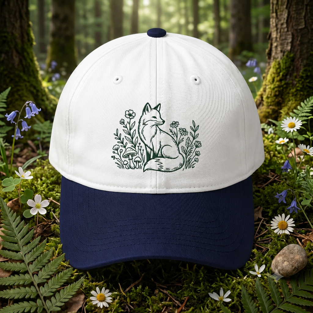 Fox Wildflowers Mushrooms Botanical Line Art Embroidered Two-Tone Hat