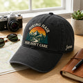 Personalized Hiking Hair Don't Care Mountain Sunset Retro Embroidered Hat — Washed Hat