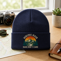 Personalized Hiking Hair Don't Care Mountain Sunset Retro Embroidered Beanie