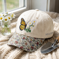 Personalized Monarch Butterfly Daisy Wildflower Garden Embroidered Floral & Leopard Brim Hat